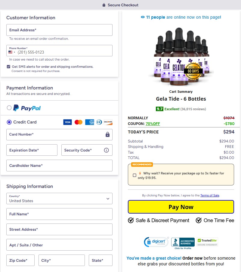 Gelatide secure checkout order page
